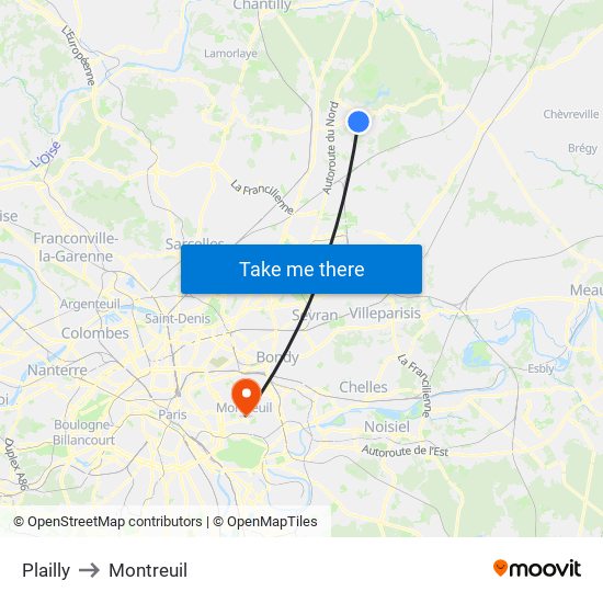 Plailly to Montreuil map