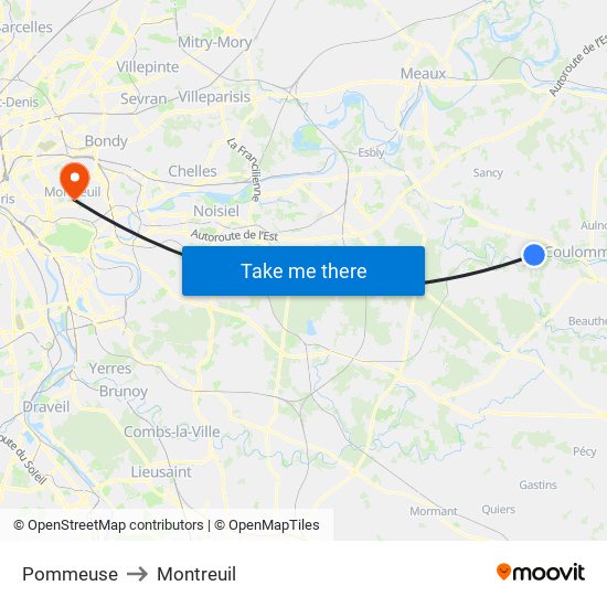 Pommeuse to Montreuil map