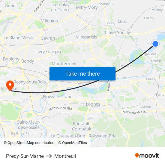 Precy-Sur-Marne to Montreuil map