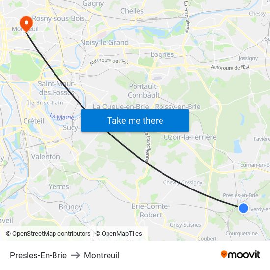 Presles-En-Brie to Montreuil map