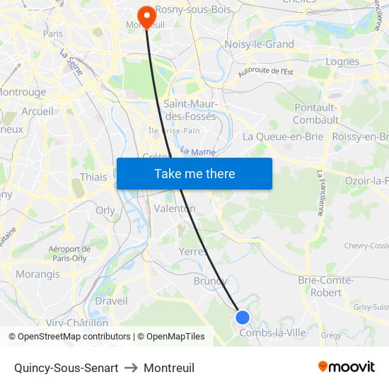 Quincy-Sous-Senart to Montreuil map