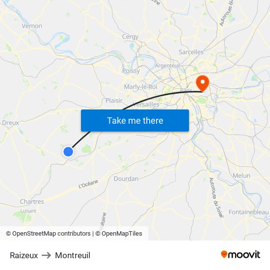 Raizeux to Montreuil map