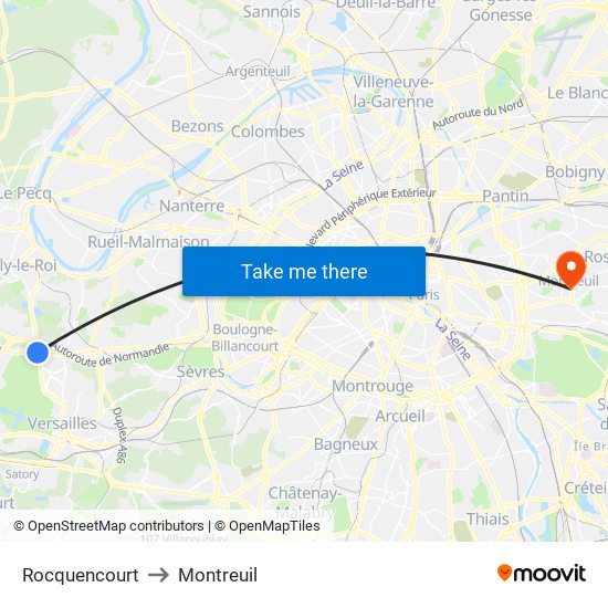 Rocquencourt to Montreuil map