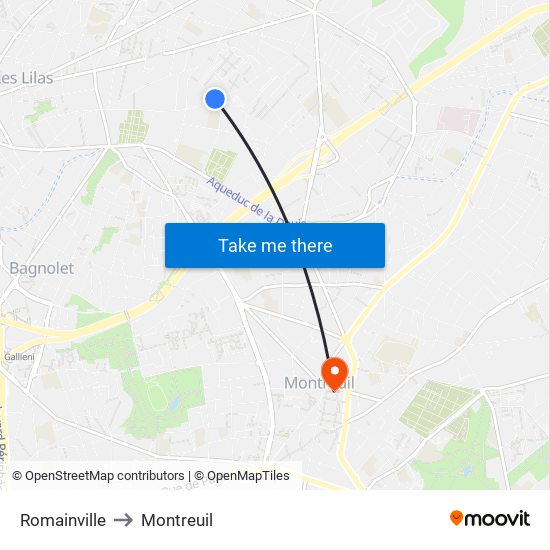 Romainville to Montreuil map