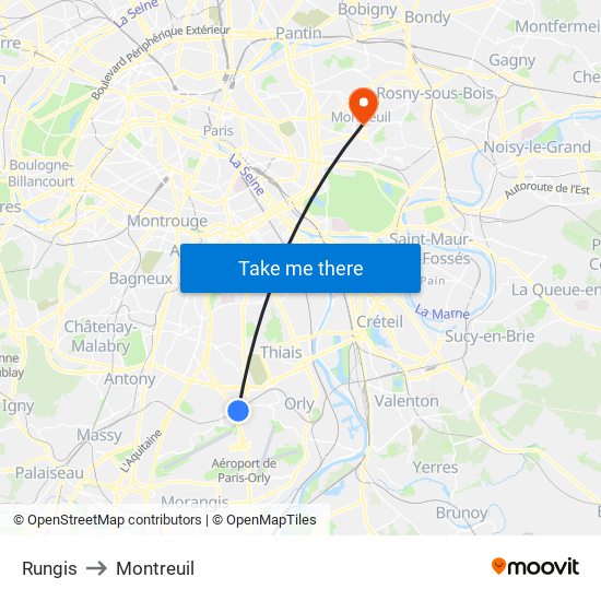 Rungis to Montreuil map