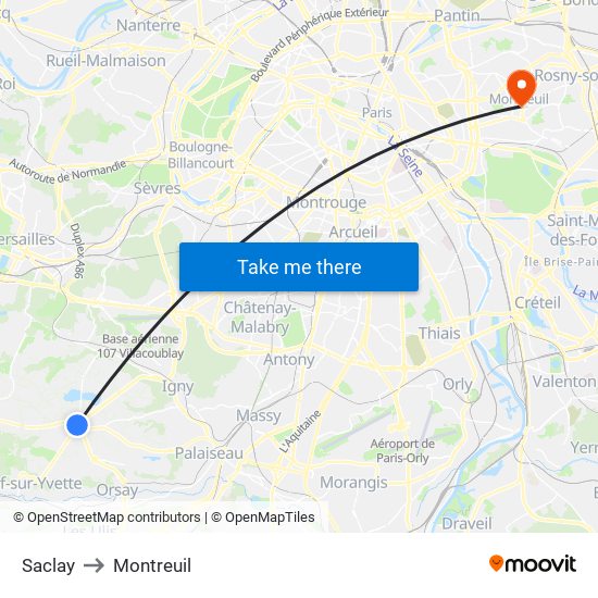 Saclay to Montreuil map