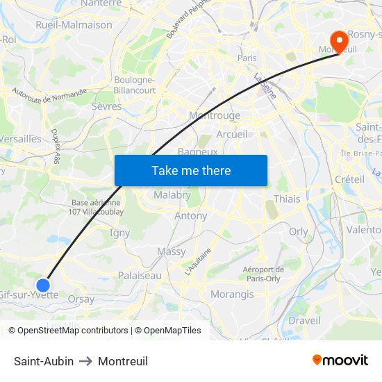 Saint-Aubin to Montreuil map