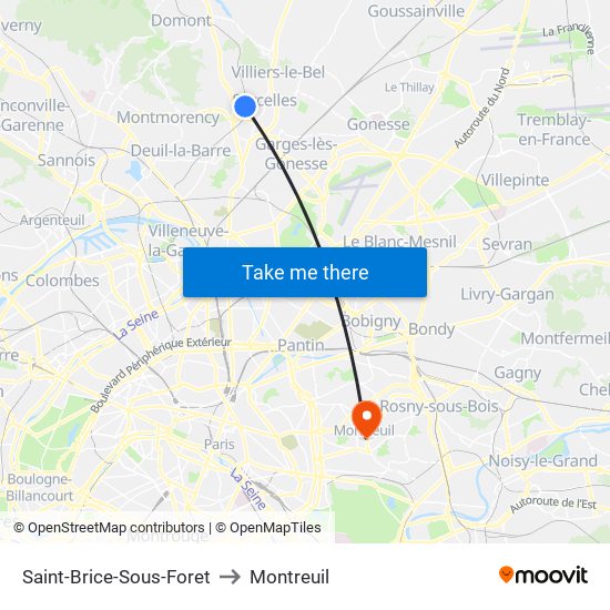 Saint-Brice-Sous-Foret to Montreuil map