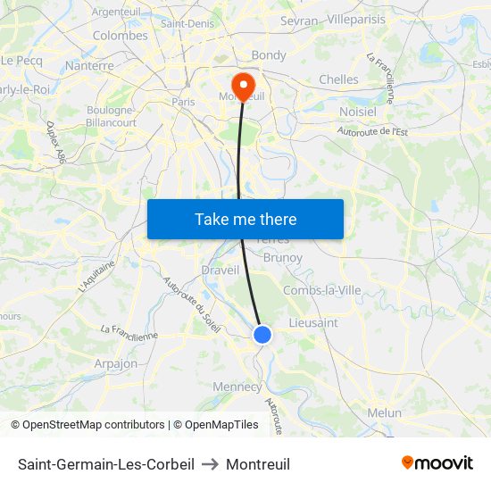Saint-Germain-Les-Corbeil to Montreuil map