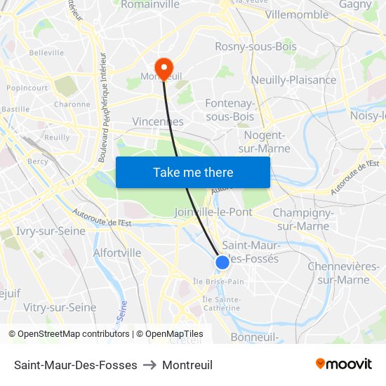 Saint-Maur-Des-Fosses to Montreuil map