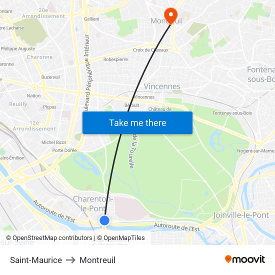 Saint-Maurice to Montreuil map