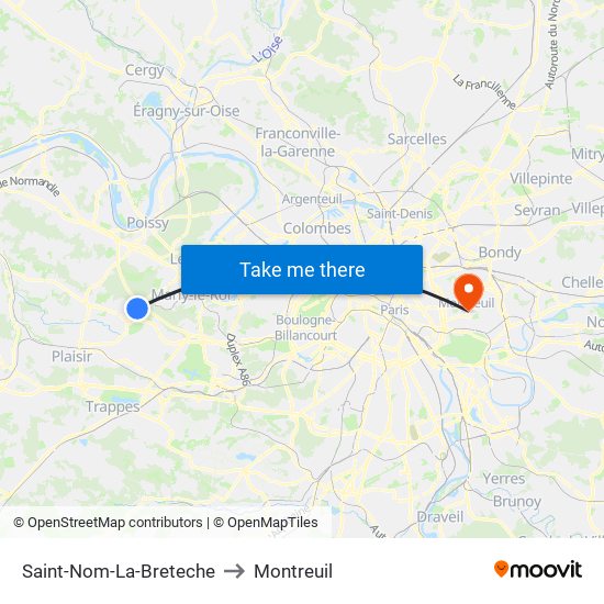 Saint-Nom-La-Breteche to Montreuil map