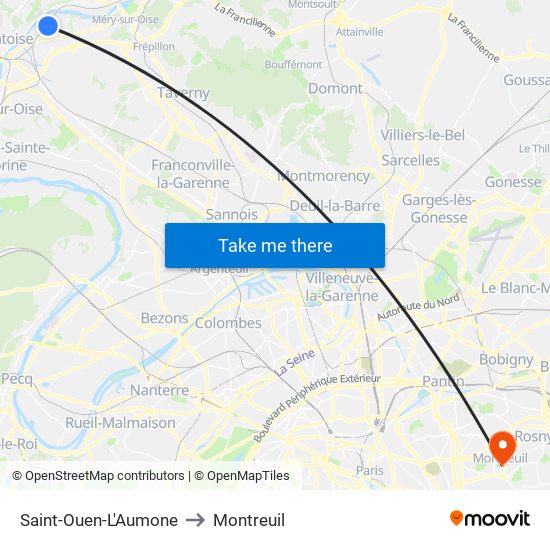 Saint-Ouen-L'Aumone to Montreuil map