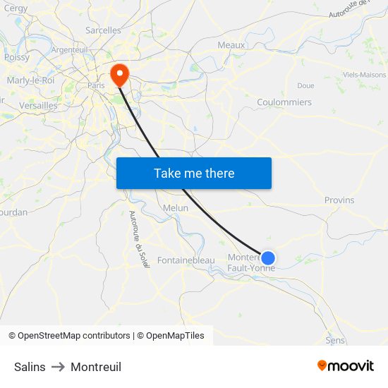 Salins to Montreuil map