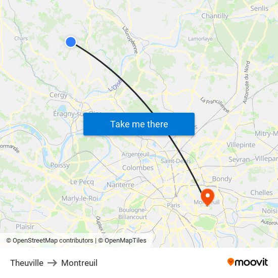 Theuville to Montreuil map
