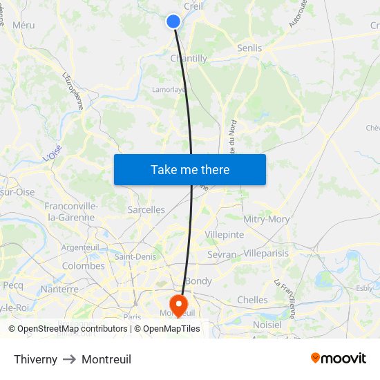 Thiverny to Montreuil map