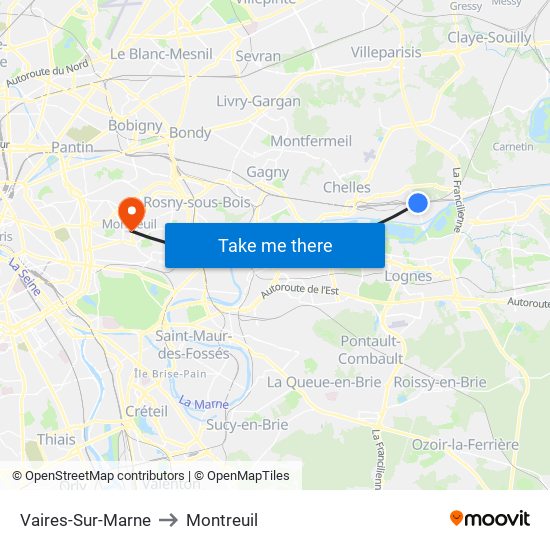 Vaires-Sur-Marne to Montreuil map