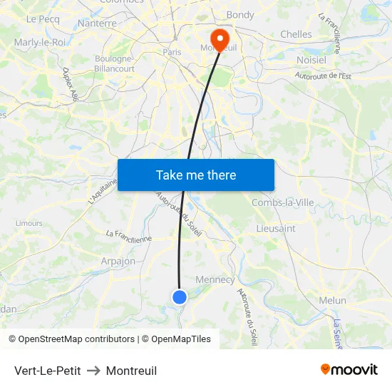 Vert-Le-Petit to Montreuil map
