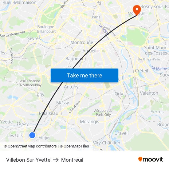 Villebon-Sur-Yvette to Montreuil map