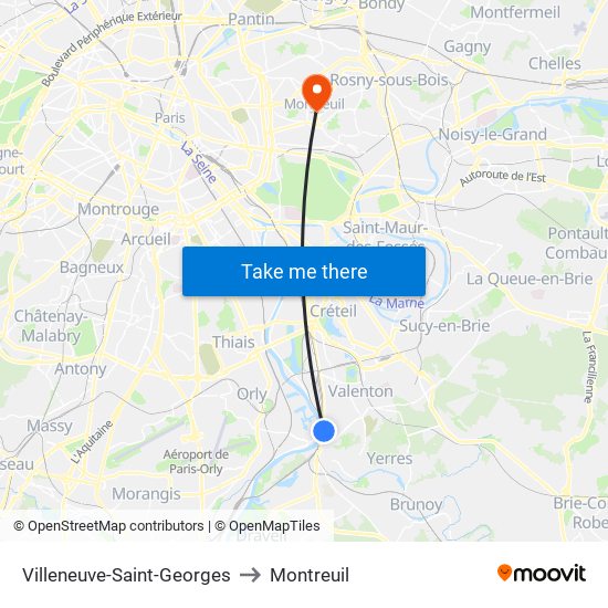 Villeneuve-Saint-Georges to Montreuil map