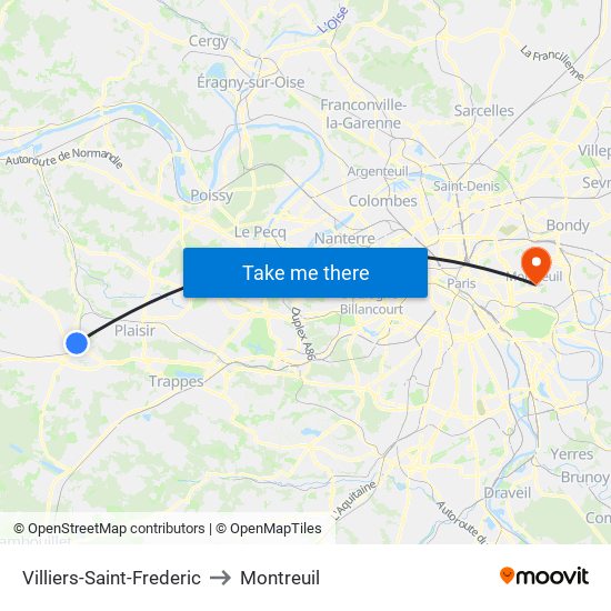 Villiers-Saint-Frederic to Montreuil map