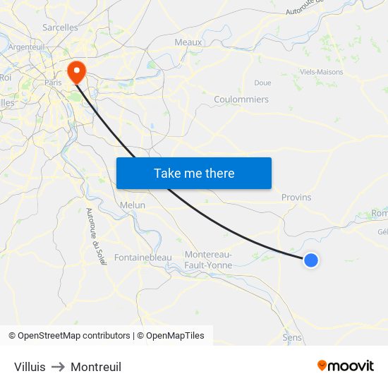 Villuis to Montreuil map