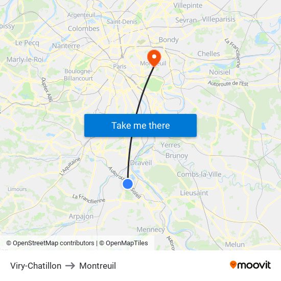 Viry-Chatillon to Montreuil map