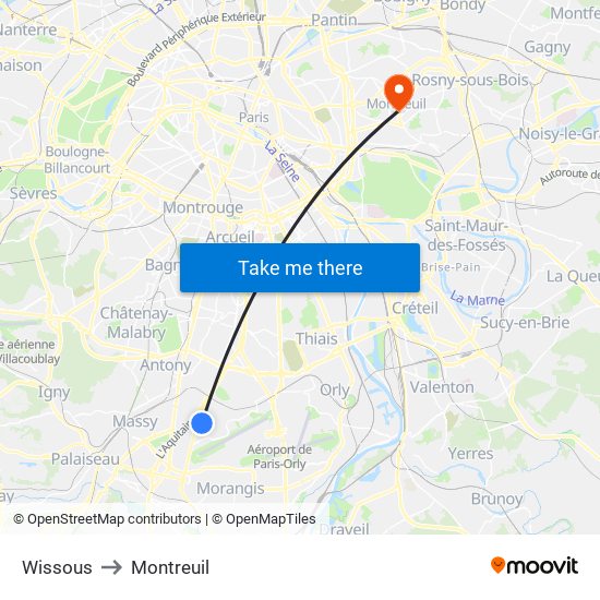 Wissous to Montreuil map