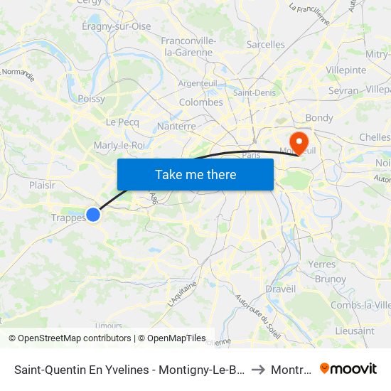 Saint-Quentin En Yvelines - Montigny-Le-Bretonneux to Montreuil map