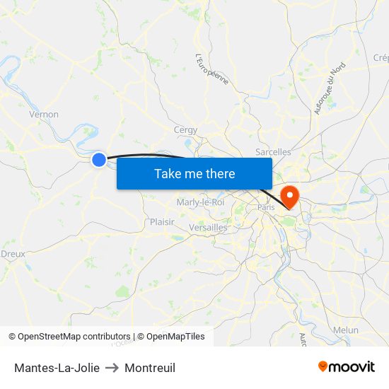 Mantes-La-Jolie to Montreuil map