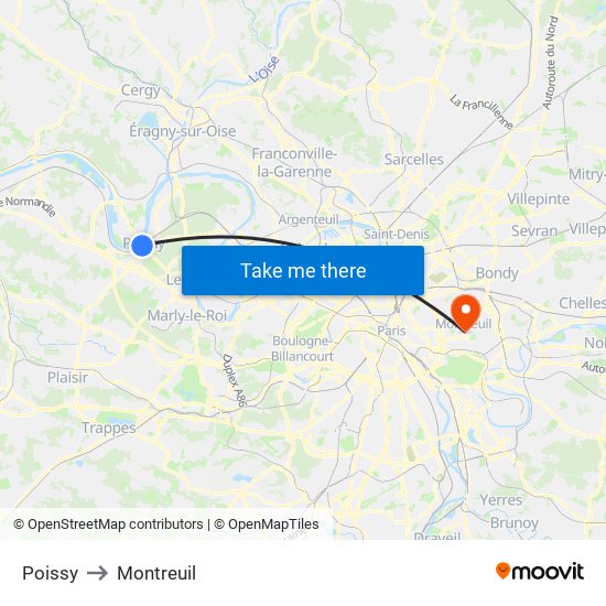 Poissy to Montreuil map