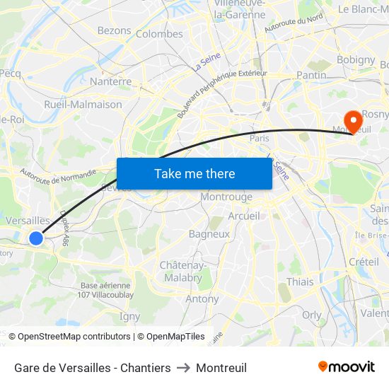 Gare de Versailles - Chantiers to Montreuil map