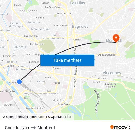 Gare de Lyon to Montreuil map