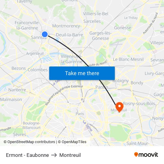 Ermont - Eaubonne to Montreuil map
