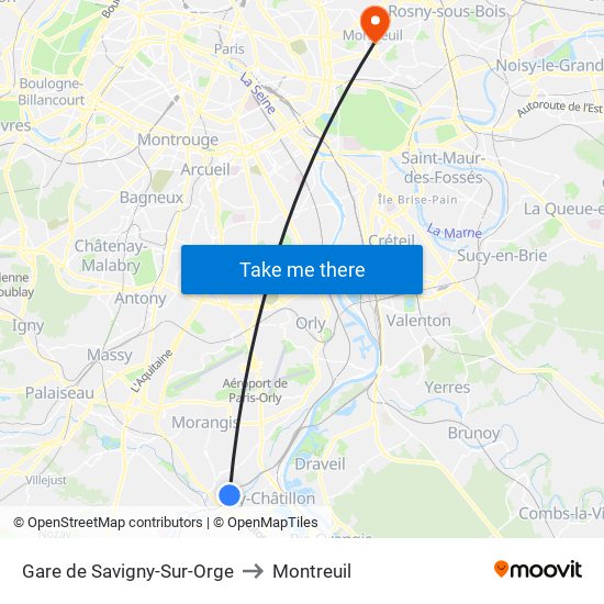 Gare de Savigny-Sur-Orge to Montreuil map