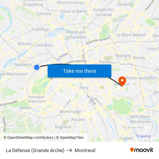 La Défense (Grande Arche) to Montreuil map