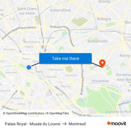 Palais Royal - Musée du Louvre to Montreuil map