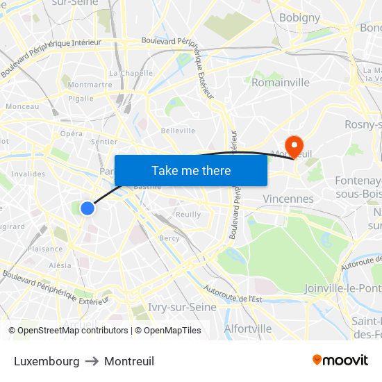 Luxembourg to Montreuil map