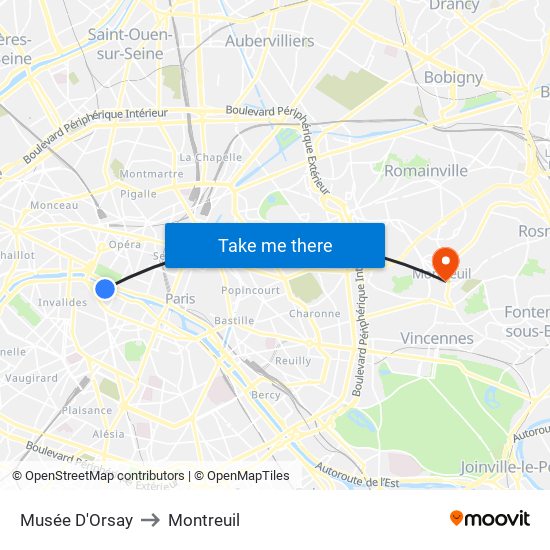 Musée D'Orsay to Montreuil map