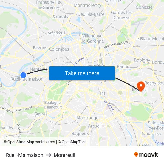 Rueil-Malmaison to Montreuil map