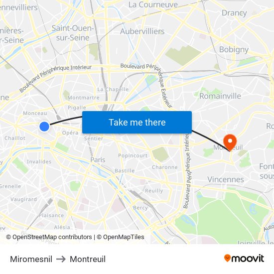 Miromesnil to Montreuil map