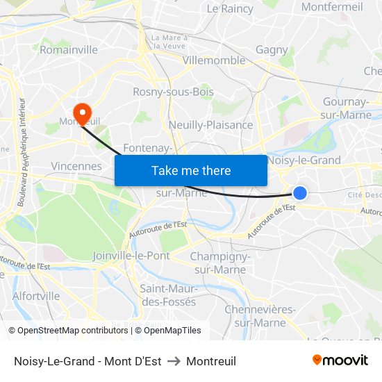 Noisy-Le-Grand - Mont D'Est to Montreuil map