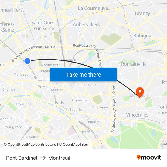 Pont Cardinet to Montreuil map