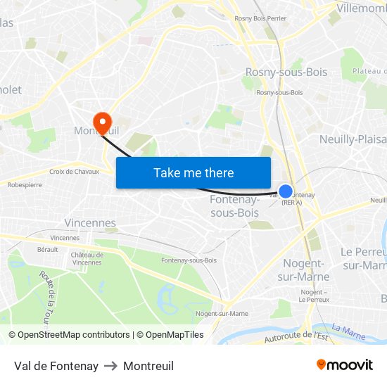 Val de Fontenay to Montreuil map