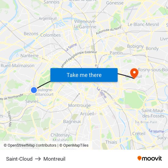 Saint-Cloud to Montreuil map