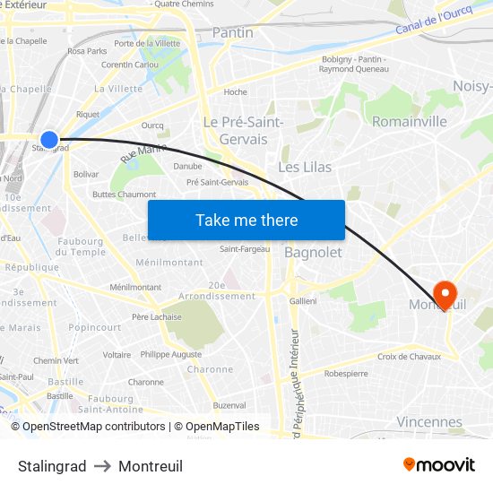 Stalingrad to Montreuil map