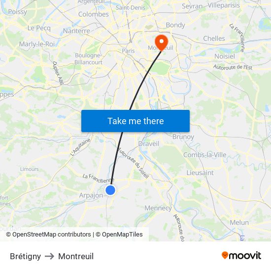 Brétigny to Montreuil map