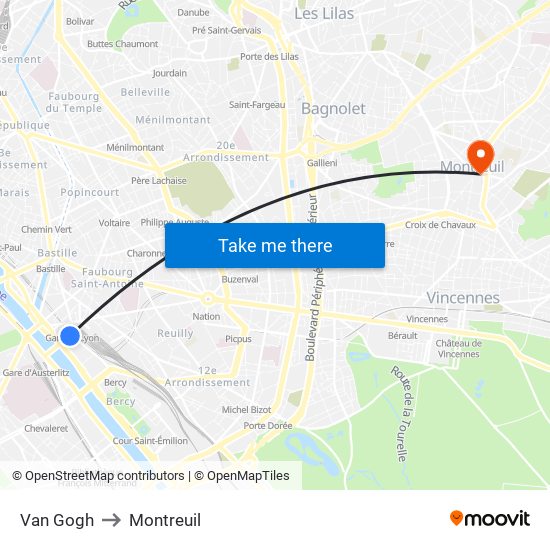 Van Gogh to Montreuil map