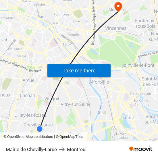 Mairie de Chevilly-Larue to Montreuil map