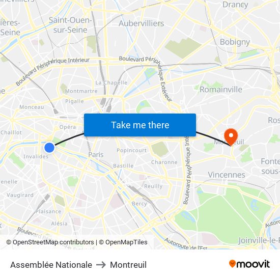 Assemblée Nationale to Montreuil map